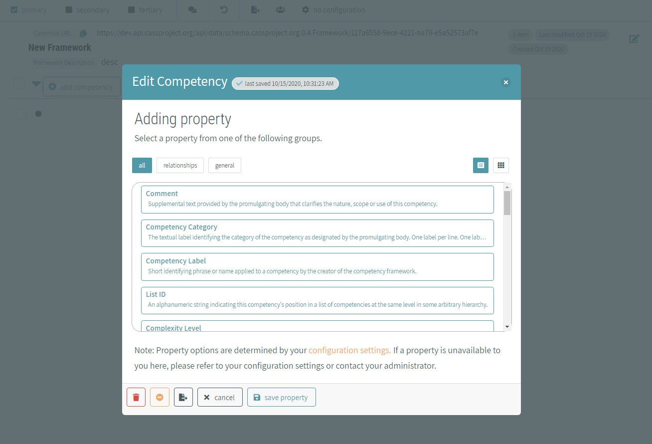 CAT Competency Framework Management - Add a Property