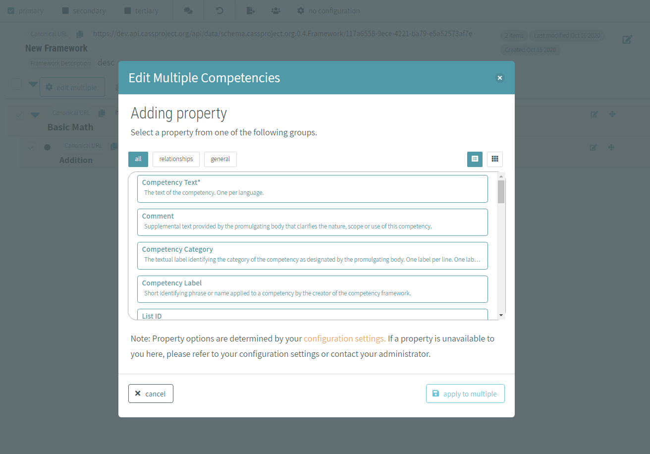 CAT Competency Framework Management - Adding Property to Multiple Competencies