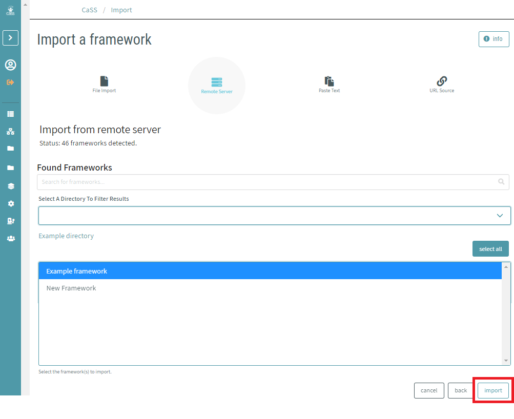 CAT Competency Framework Management - Importing CaSS Repository