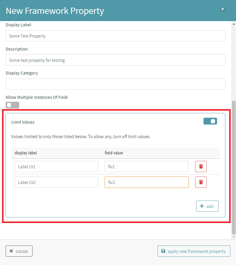 Limit Value Entries